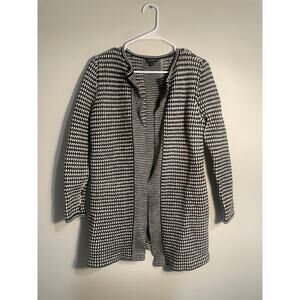 Talbots Black Checked Pure Merino Wool Chunky Knit‎ Cardigan Size Medium